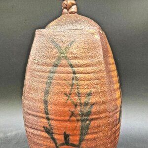 Vintage Vase Pot with Lid Raku Pottery Artisan Handmade USA